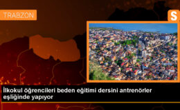 Trabzon’da ilkokul öğrencileri spor salonlarında antrenörler eşliğinde ders yapıyor